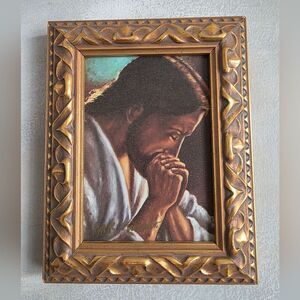 Gold Ornate Framed & Signed Praying Jesus Photo 9x7 Small Size